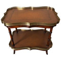 Handsome Two-Tier Leather and Wood Side Table or Bar Cart by Theodore Alexander