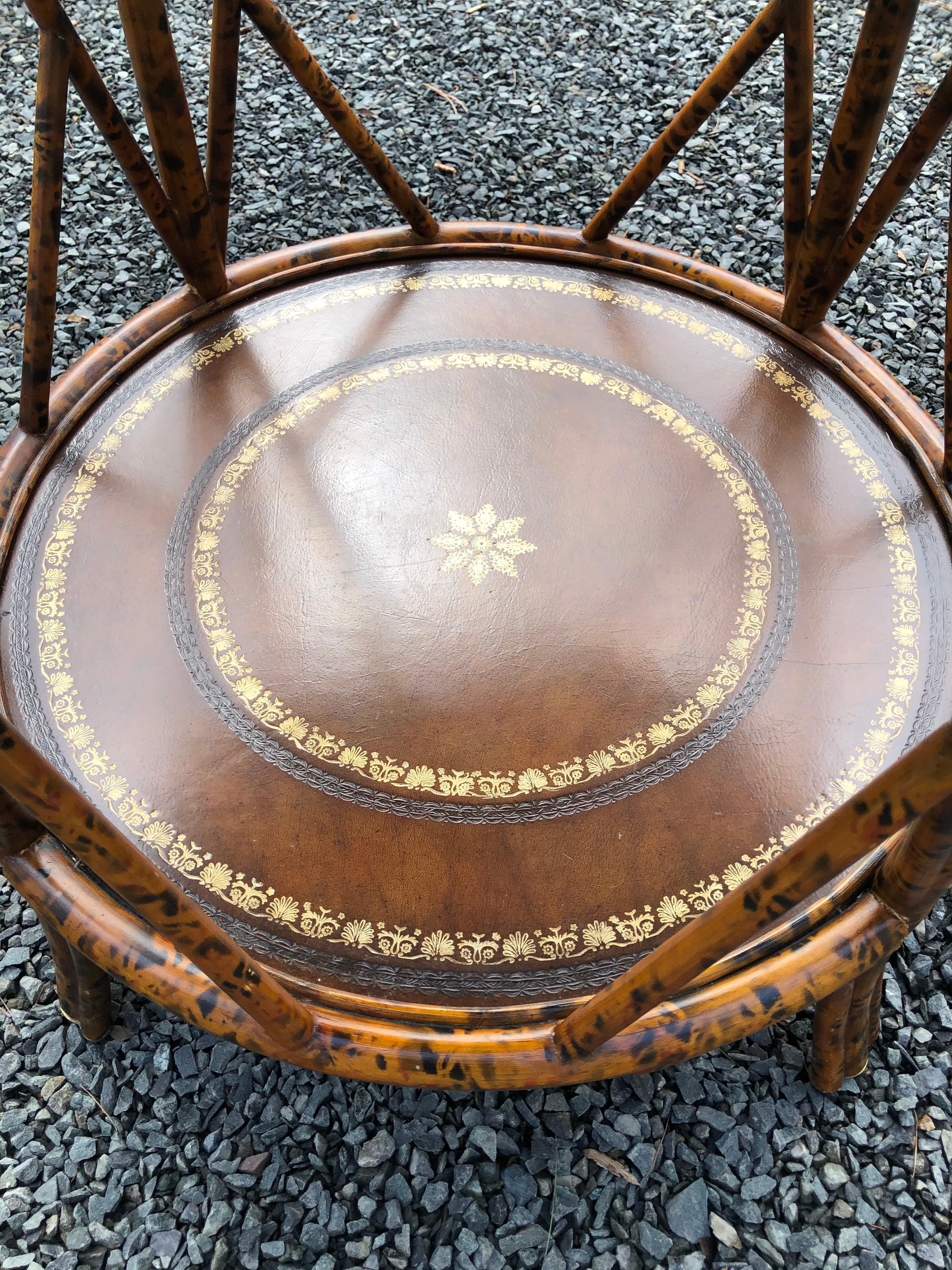 Handsome Two Tier Round Bamboo & Leather Side Table 1