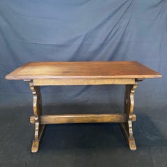 Handsome Versatile British Oak Trestle Side or Console Table or Desk