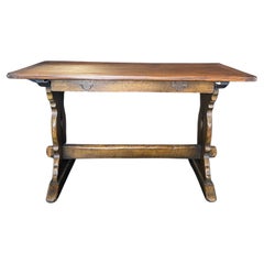 Handsome Versatile British Oak Trestle Side or Console Table or Desk
