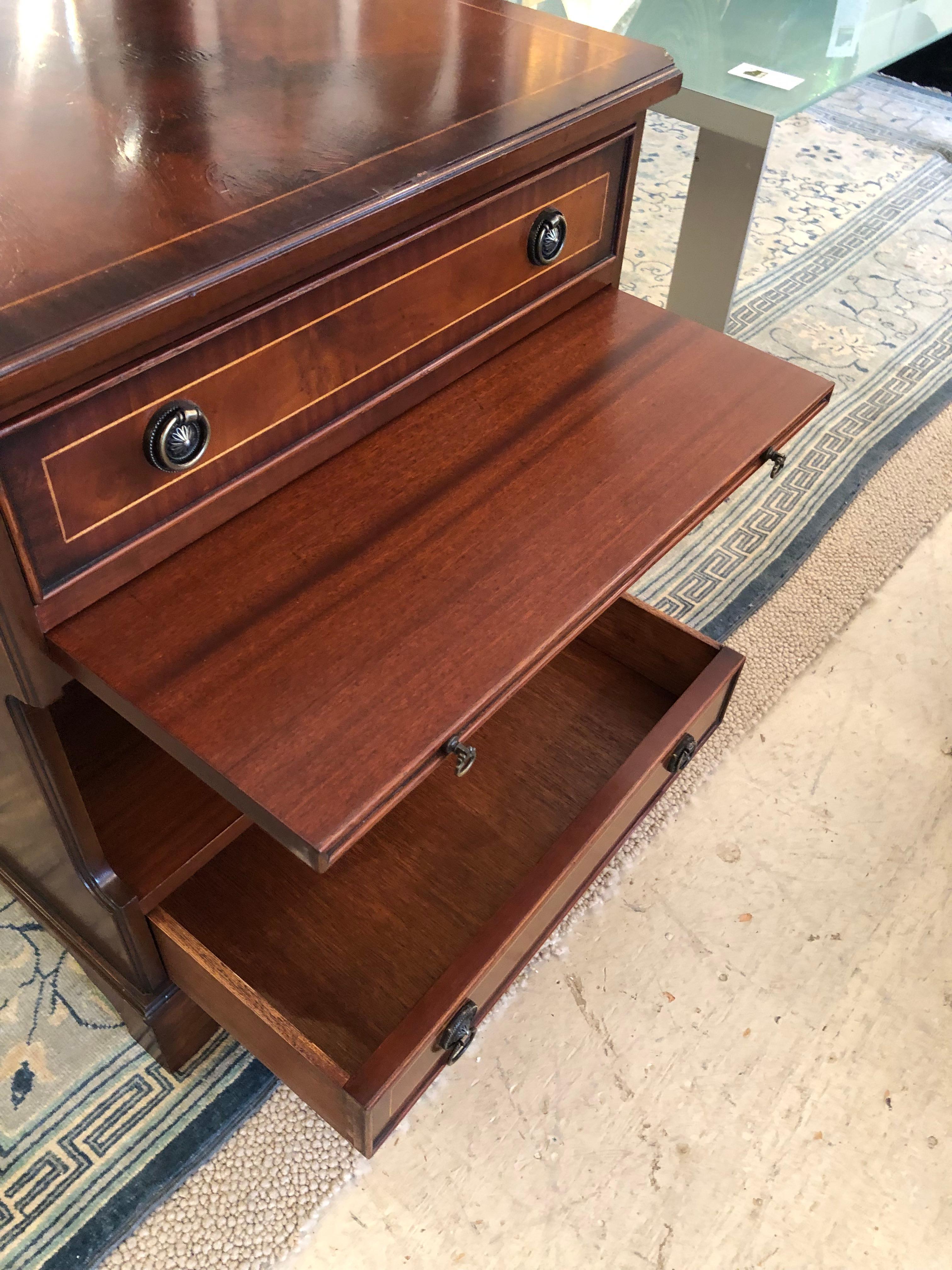 Mid-20th Century Handsome Versatile Mahogany Night Stand with Two Drawers & Slide For Sale