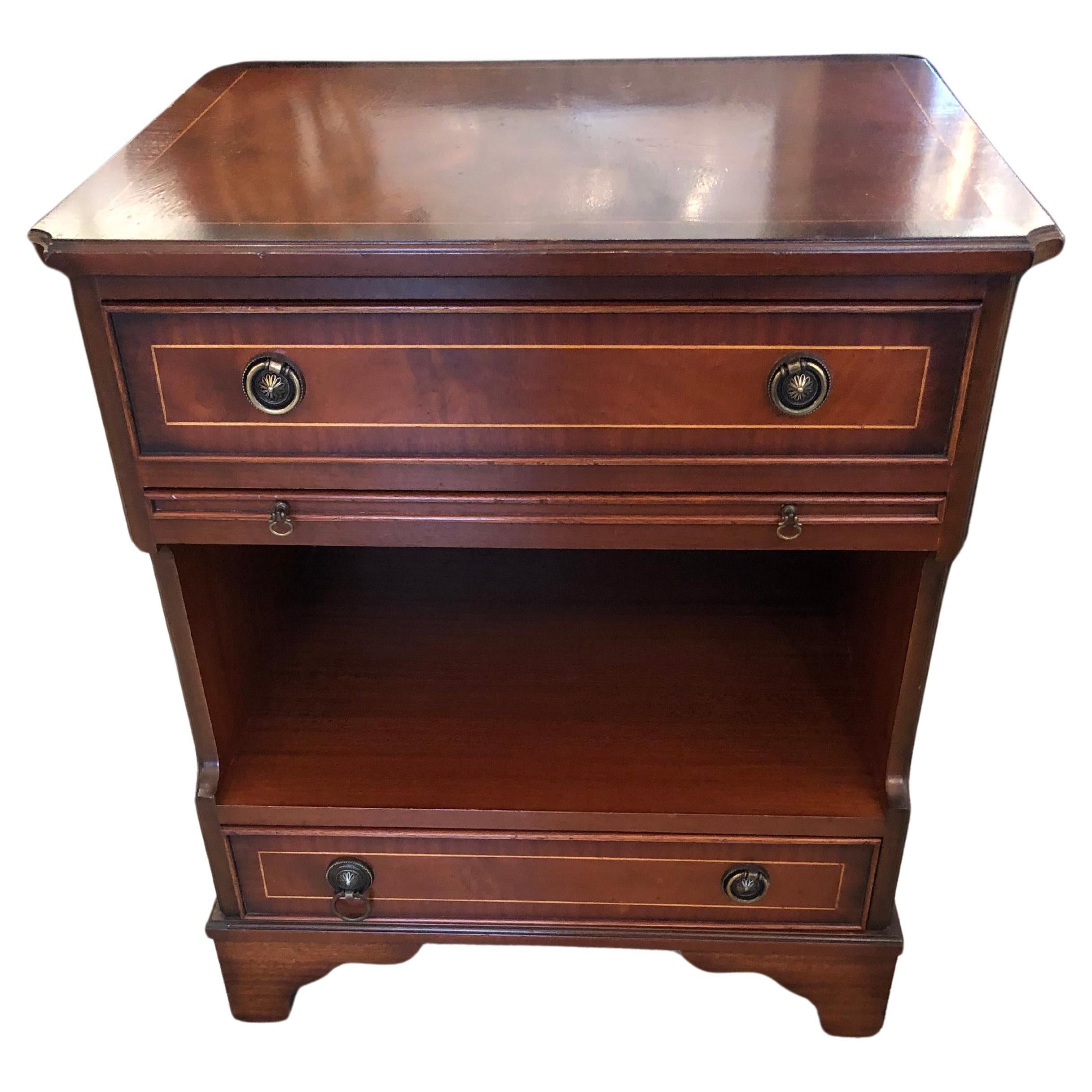 Handsome Versatile Mahogany Night Stand with Two Drawers & Slide For Sale