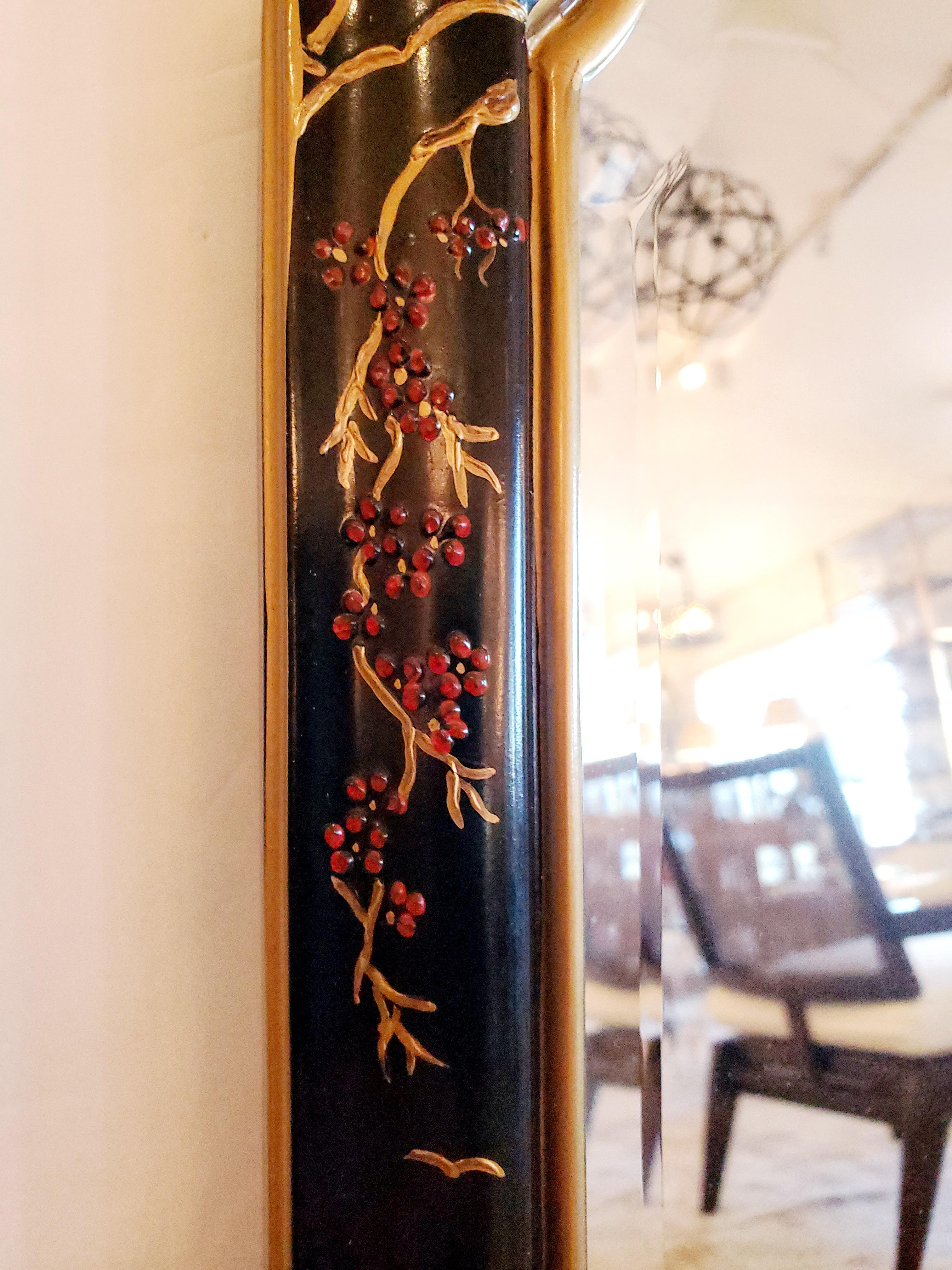 Handsome Vertical Black Gold & Red Chinoiserie Mirror 1