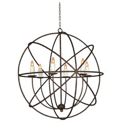 Handsome Very Large Spherical Hand Forged Iron Bronze Finish Chandelier