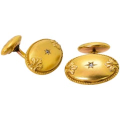 Antique Handsome Victorian 18 Karat Yellow Gold and Diamond Cufflinks