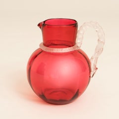 Handsome English Victorian cranberry glass jug, circa 1870