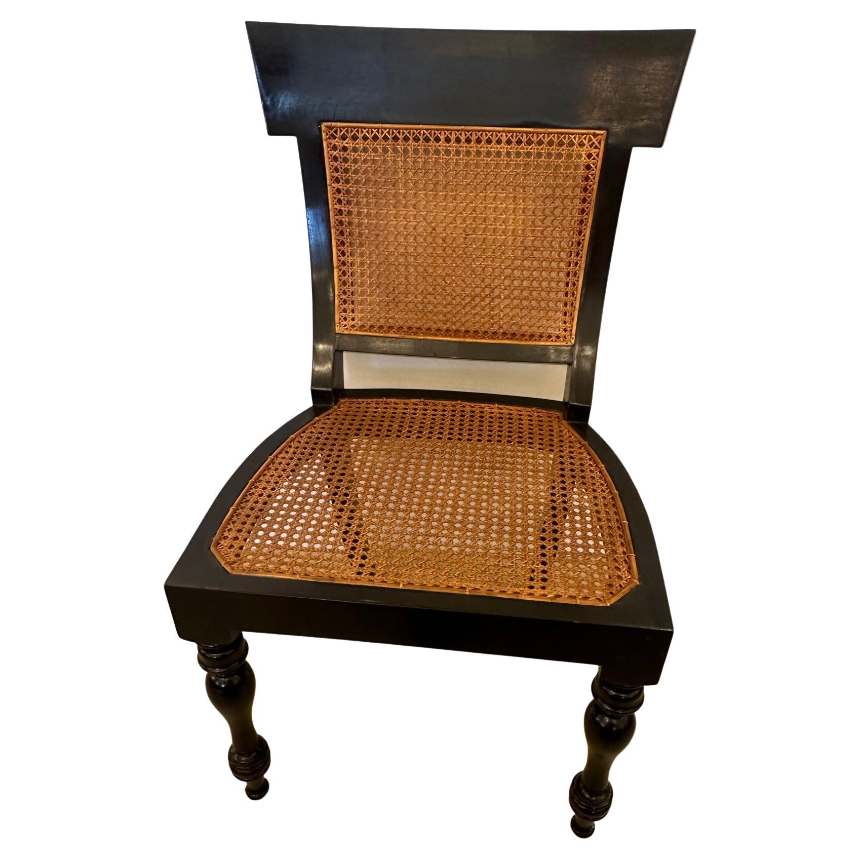 Handsome Vintage Black and Rich Brown Caned Desk Chair For Sale