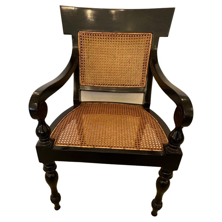 Handsome Vintage Black Ebonized and Caned Arm Chair For Sale at 1stDibs