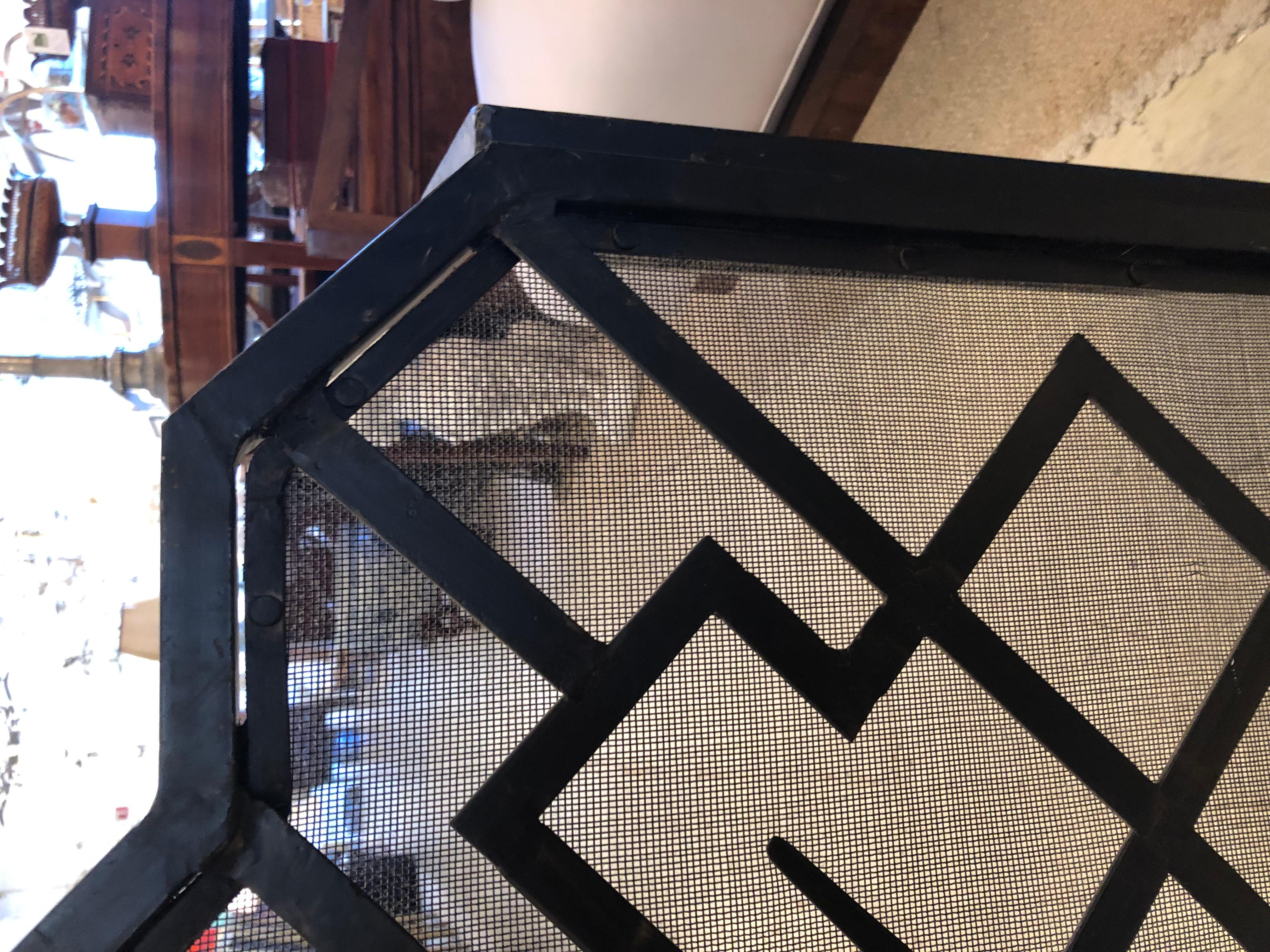 Mid-20th Century Handsome Vintage Black Iron & Mesh Fireplace Screen