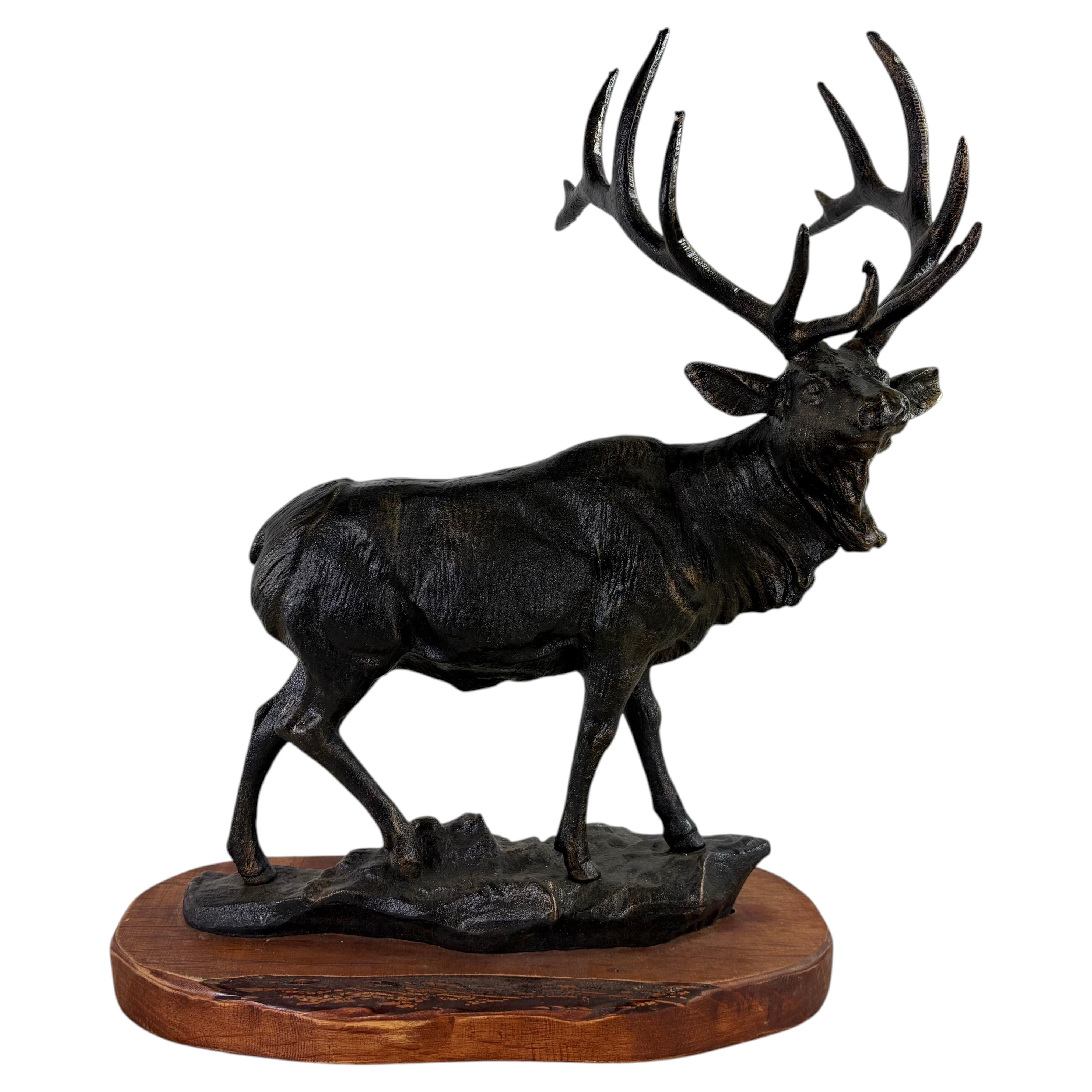 Handsome vintage cast-iron stag sculpture