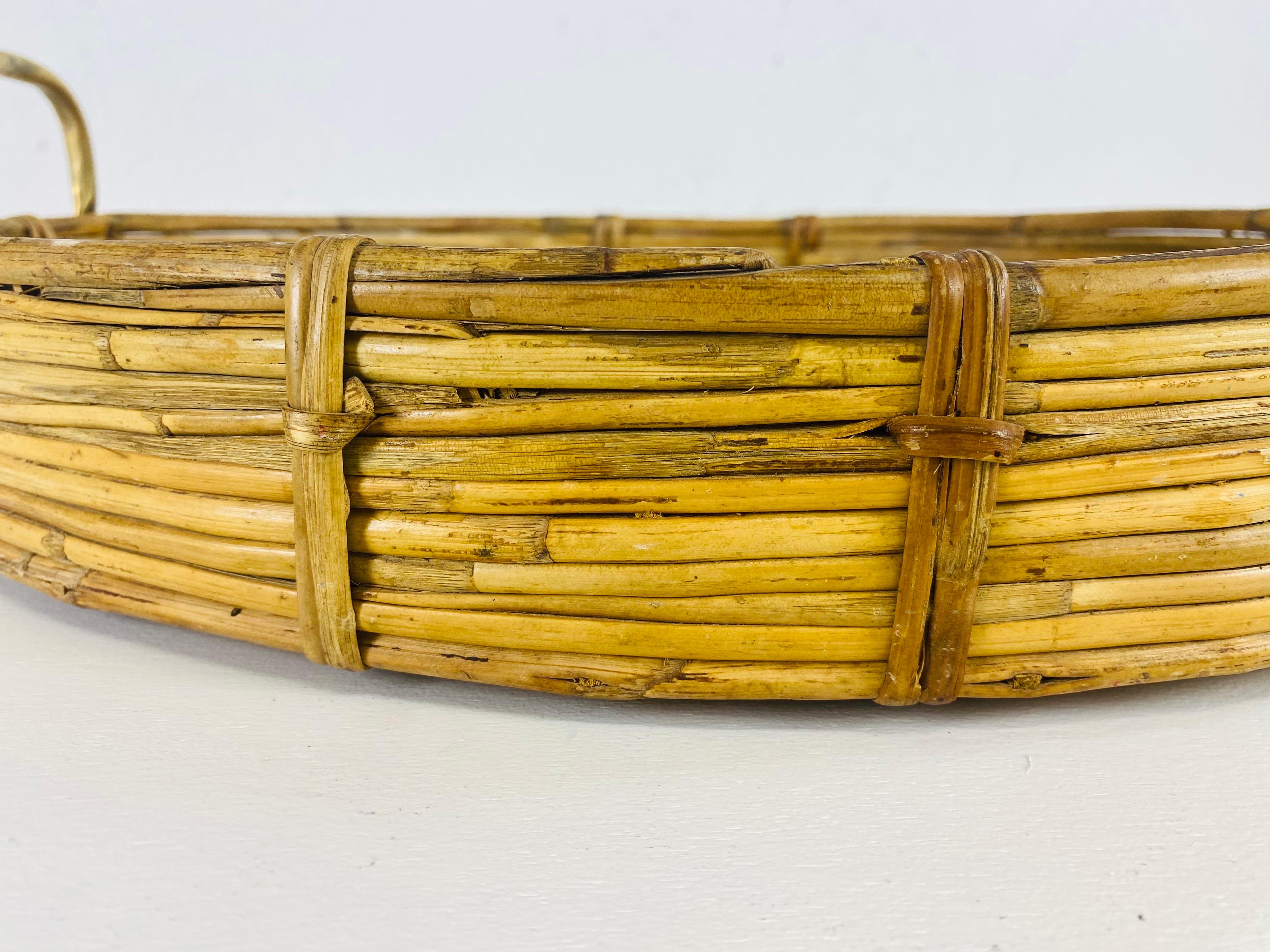 Hand-Crafted Handsome vintage coastal bamboo serving tray For Sale