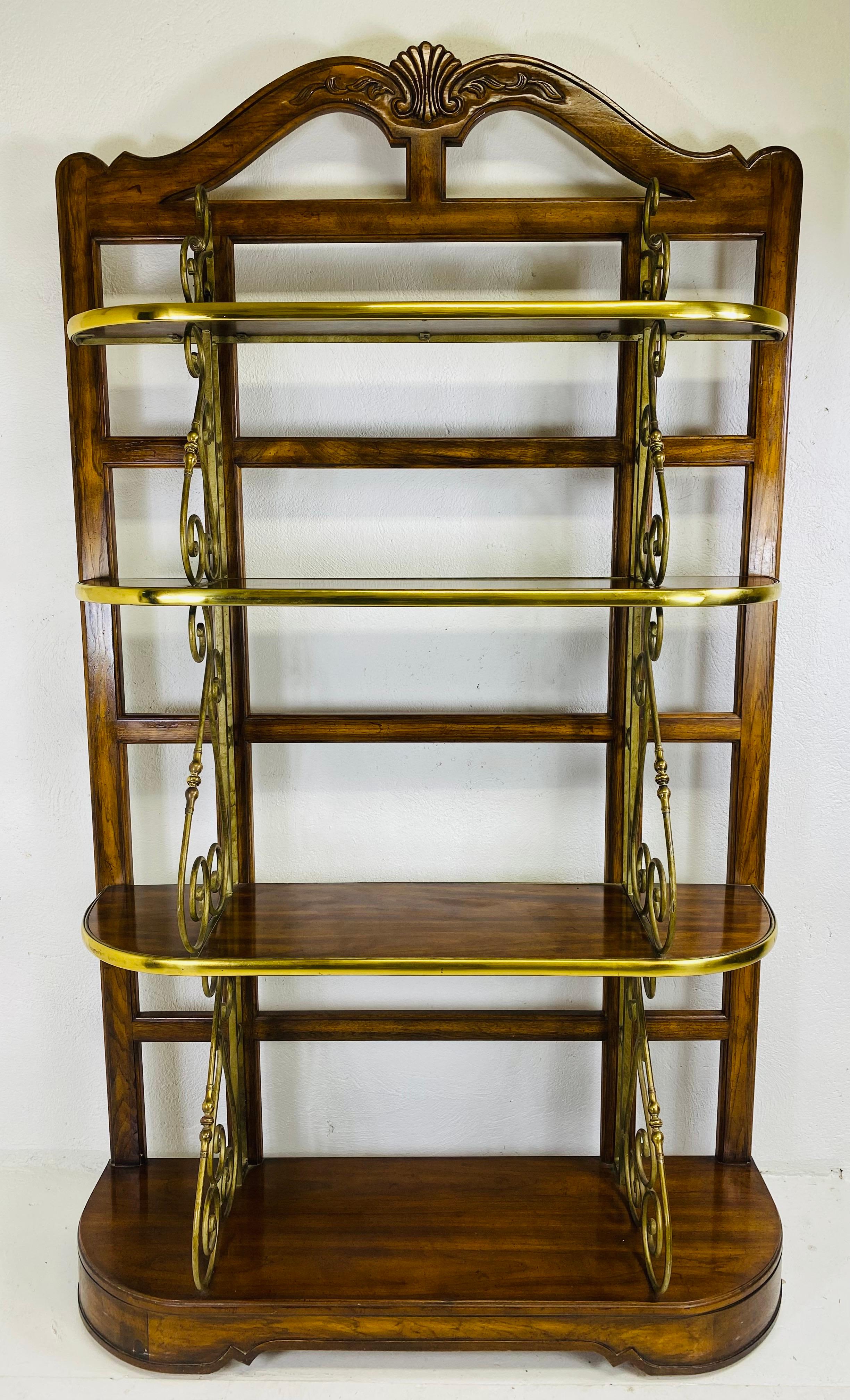 Handsome vintage Drexel Heritage brass in Walnut bakers rack For Sale 5
