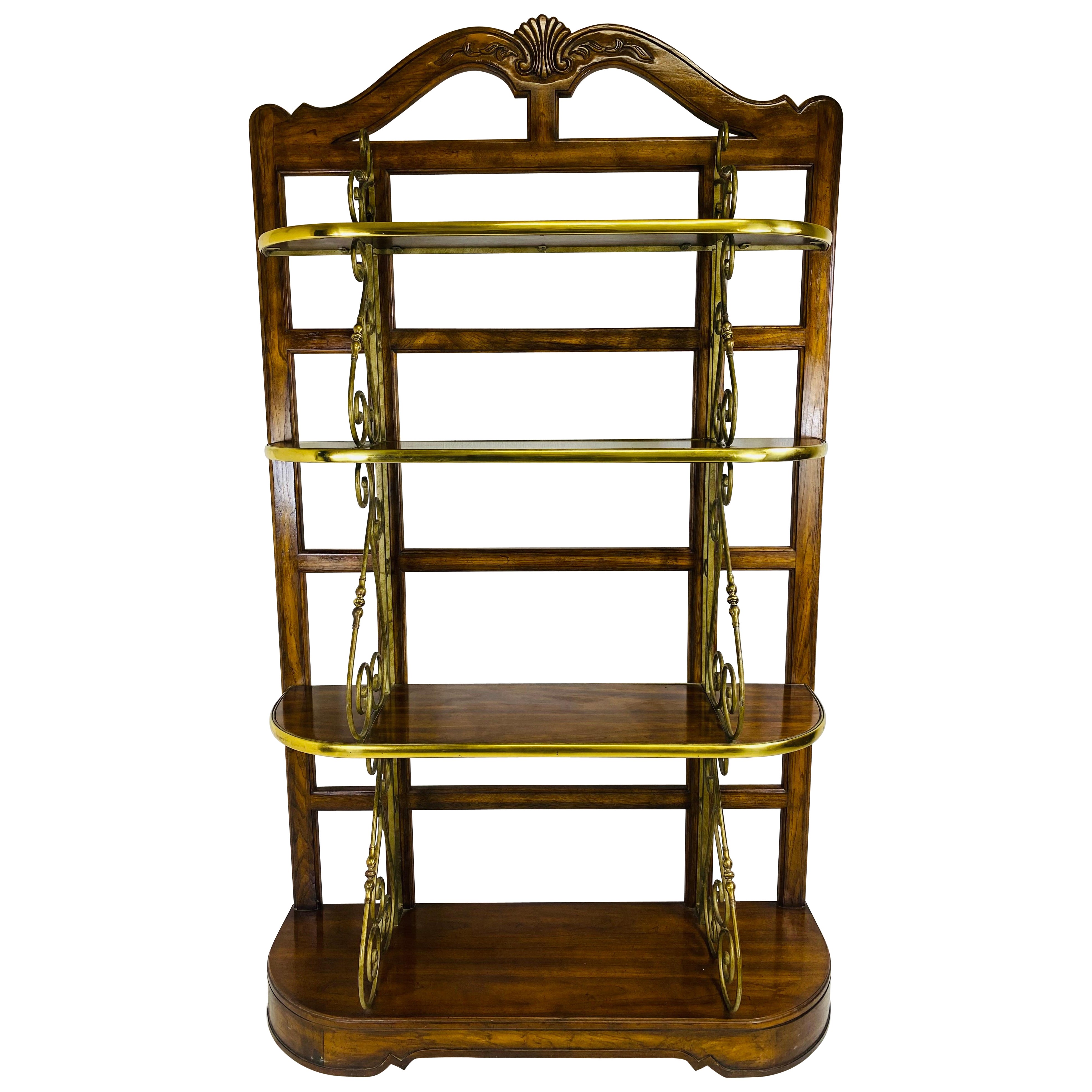 Handsome vintage Drexel Heritage brass in Walnut bakers rack For Sale