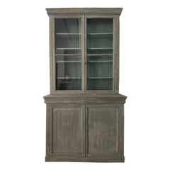 Handsome Used Grey and Blue French Display Cabinet