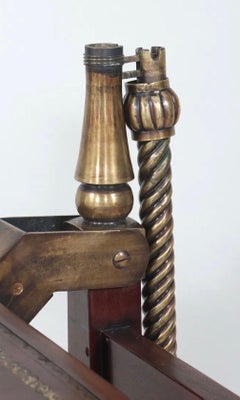 Handsome Vintage Large English Brown Leather & Brass Folding Library Ladder
