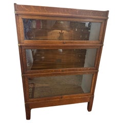 Handsome Vintage Oak Glass & Brass Bookcase Cabinet