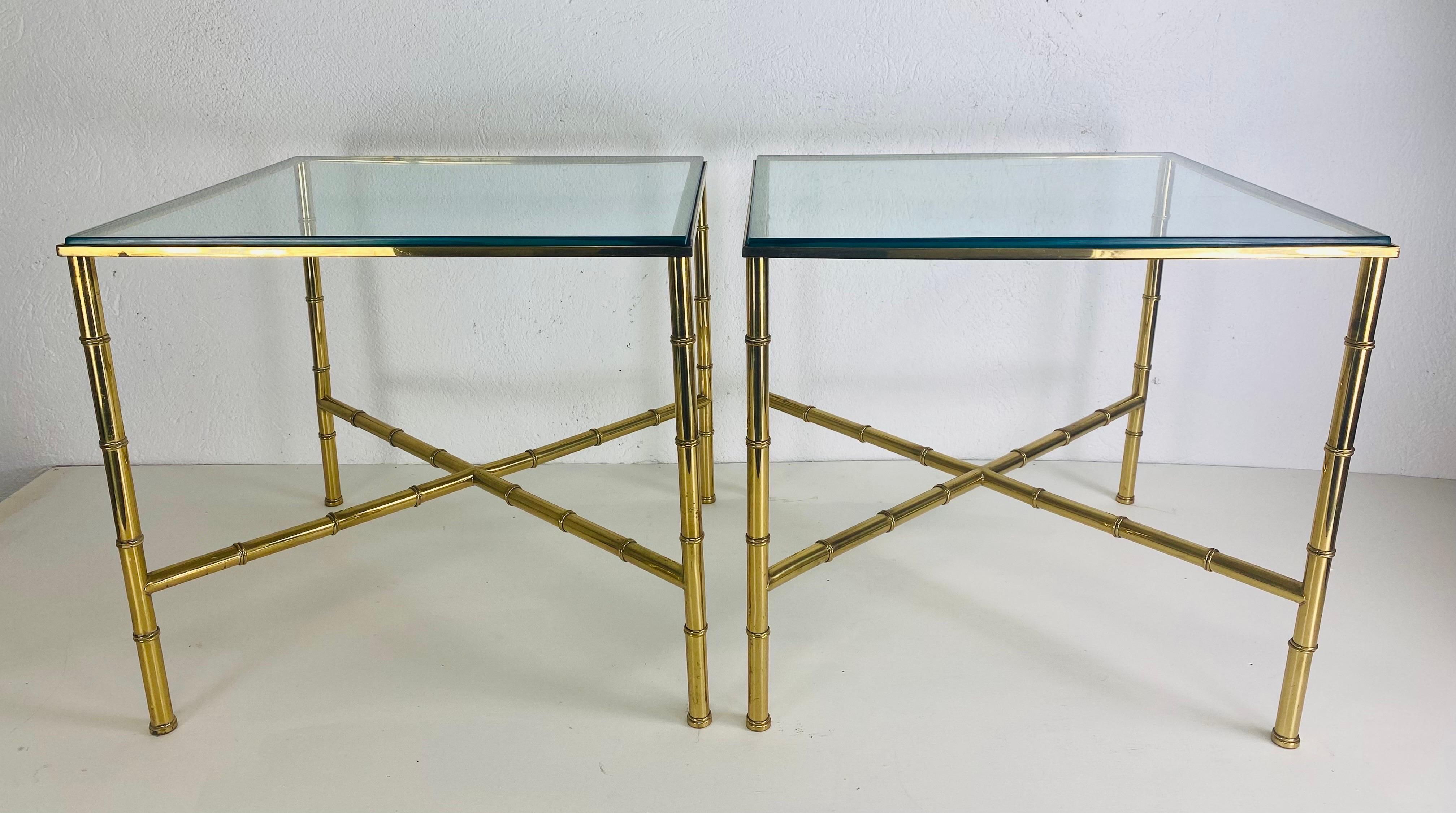 Handsome vintage solid brass Regency inspired faux bamboo side tables For Sale 2
