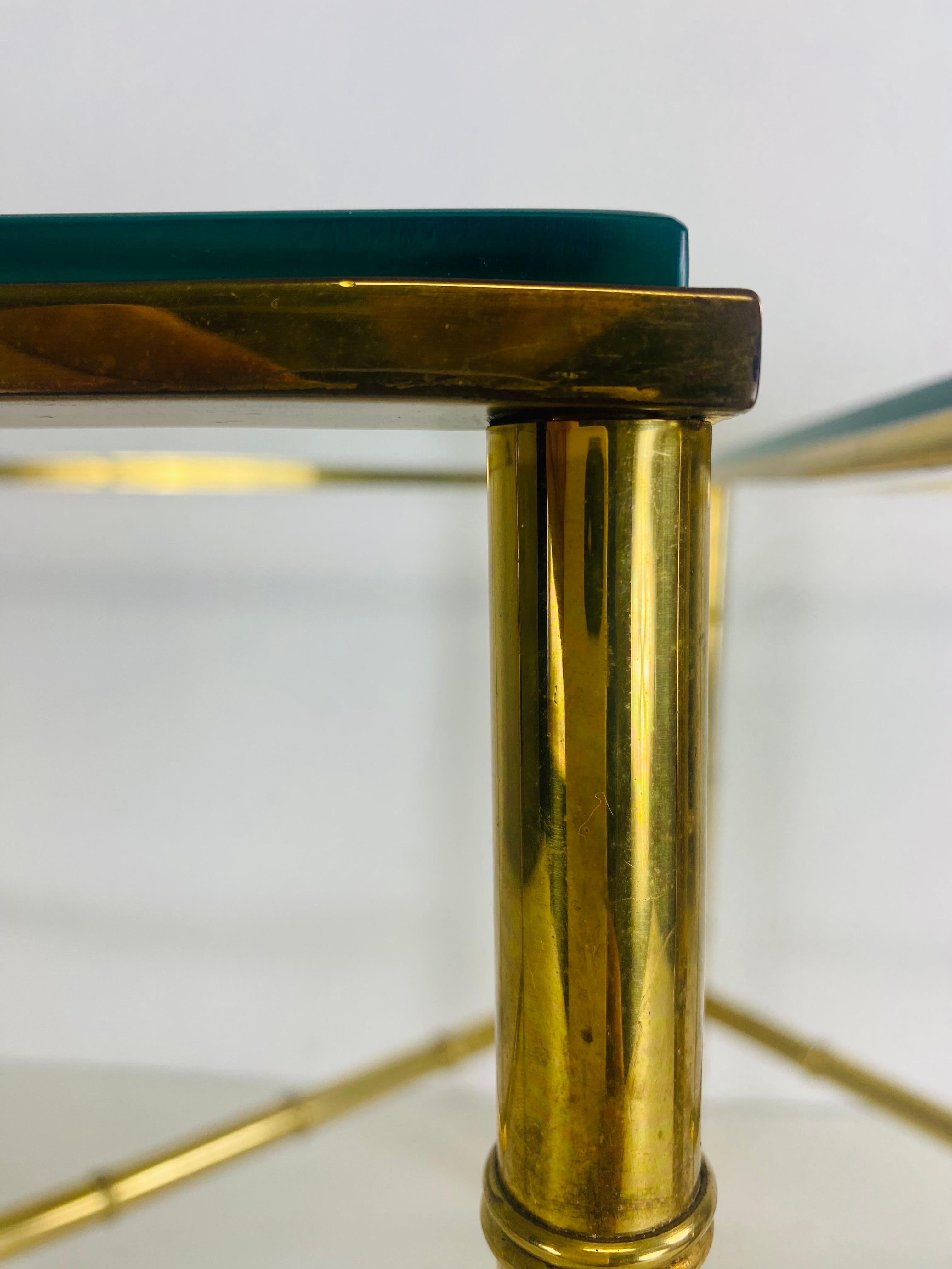 American Handsome vintage solid brass Regency inspired faux bamboo side tables For Sale
