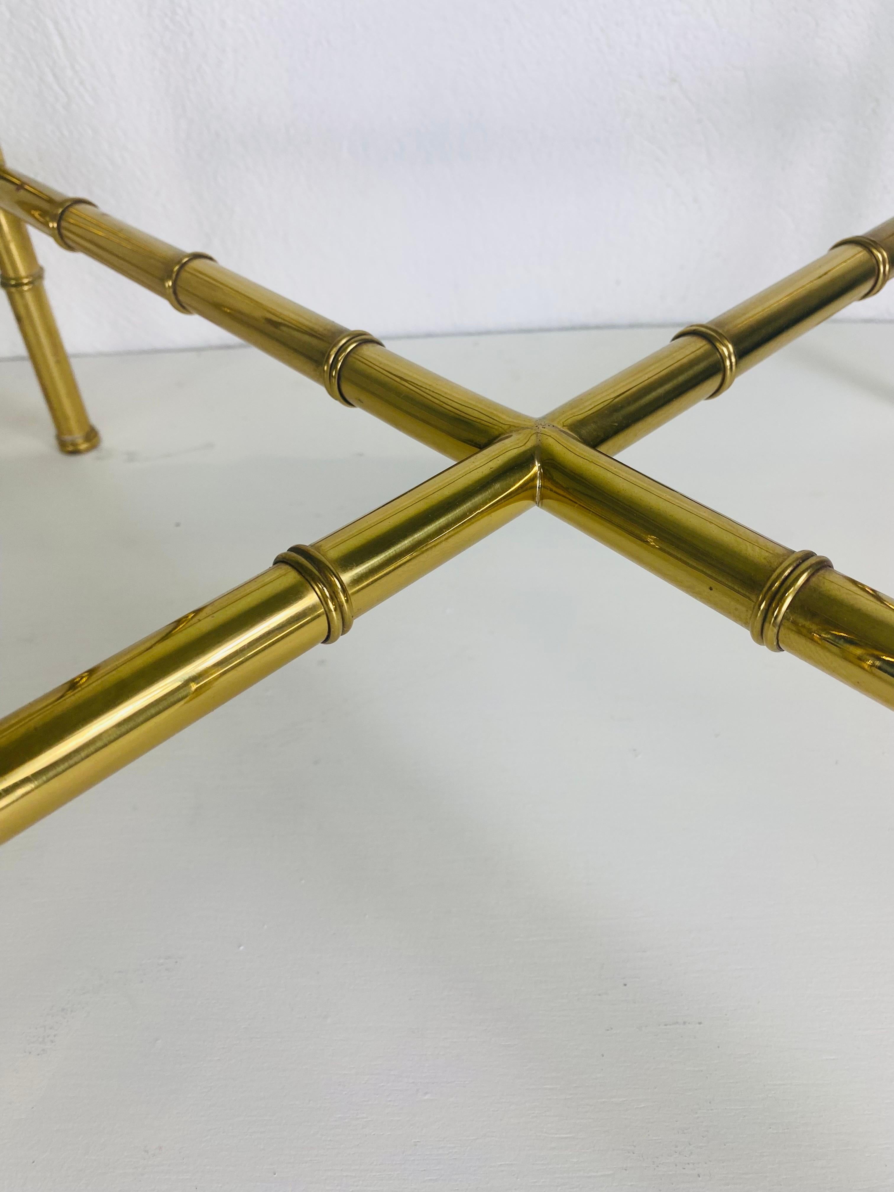 Handsome vintage solid brass Regency inspired faux bamboo side tables For Sale 1