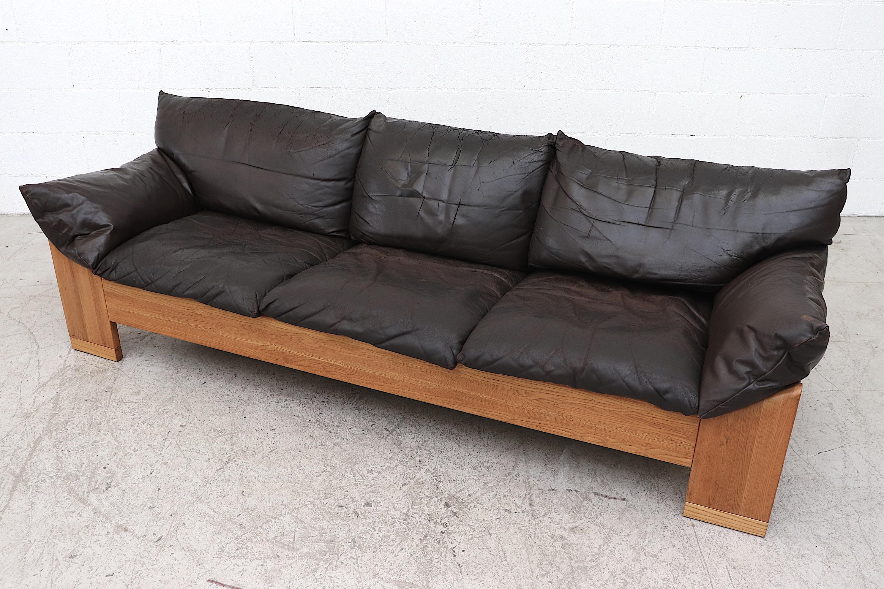 Handsome Well Loved Leolux 3-Seat Buffalo Leather Sofa 5