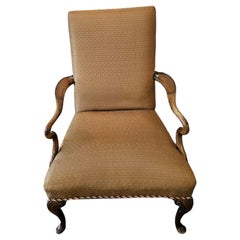 Vintage Handsome Wood and Upholstered Armchair
