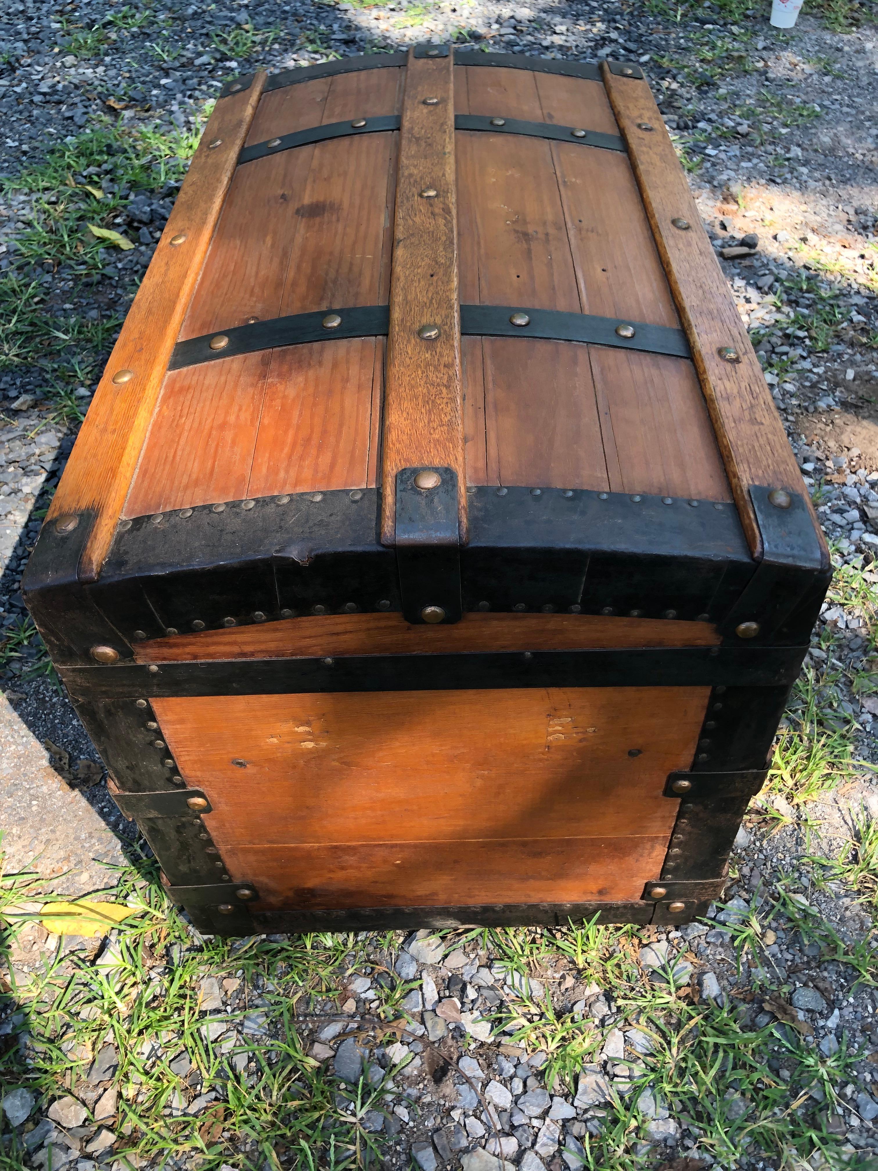 Handsome Wood Trunk with Iron Straps 4