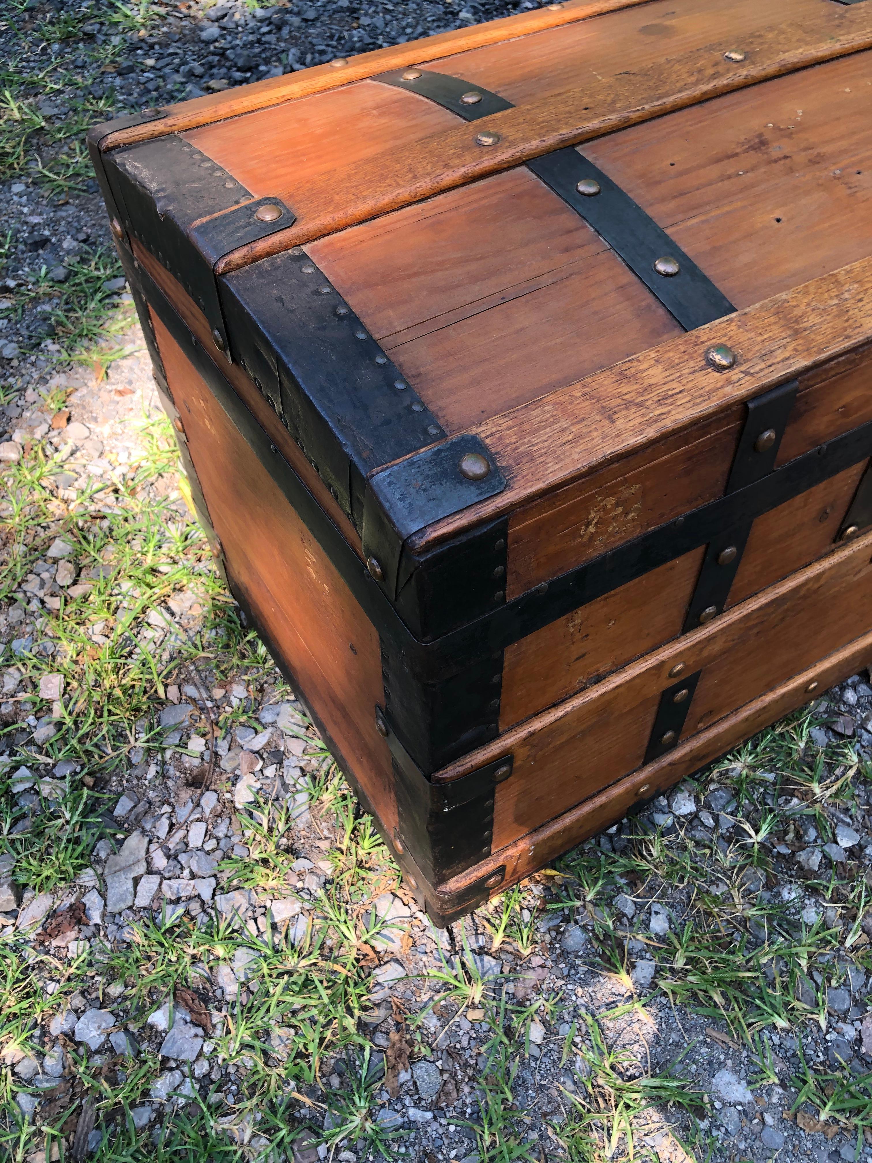 Handsome Wood Trunk with Iron Straps 5