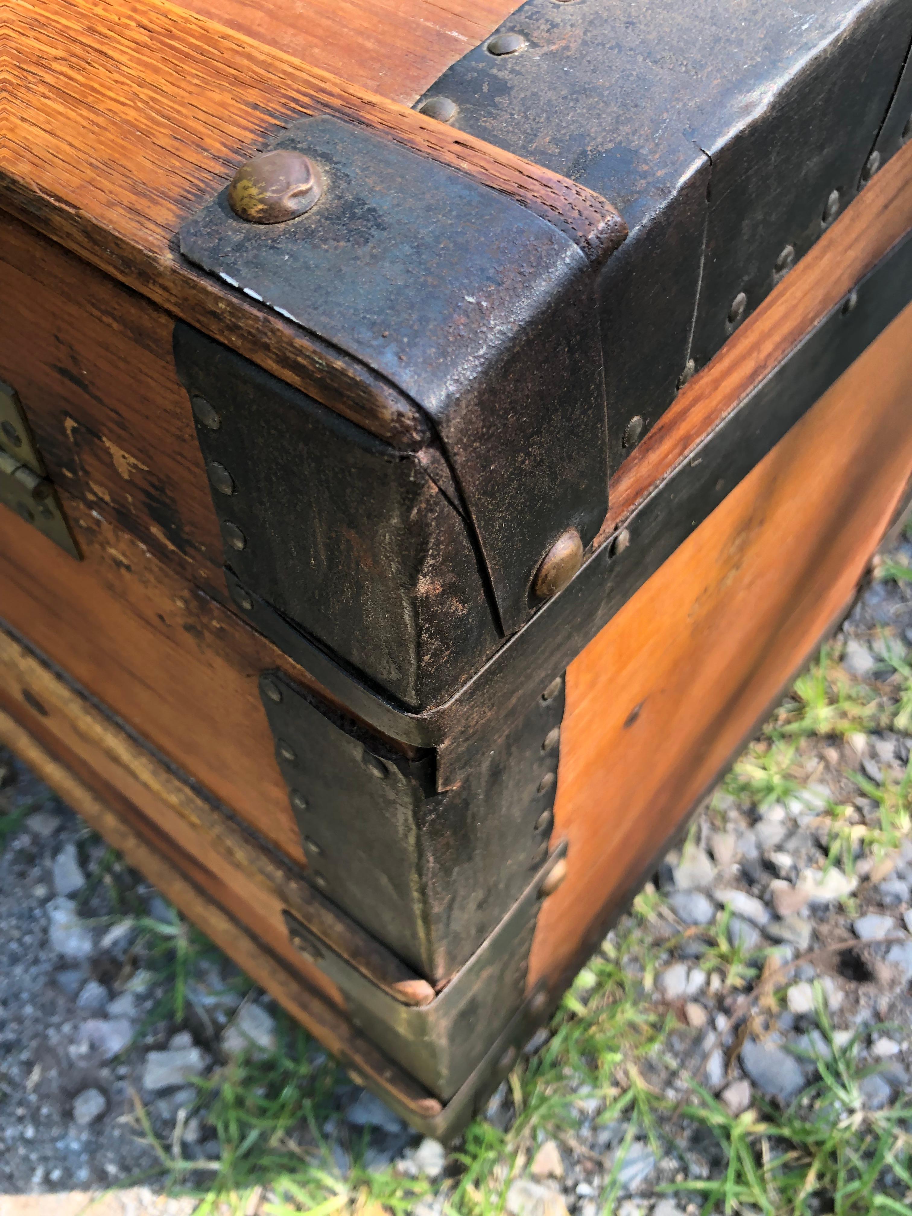Handsome Wood Trunk with Iron Straps In Good Condition In Hopewell, NJ