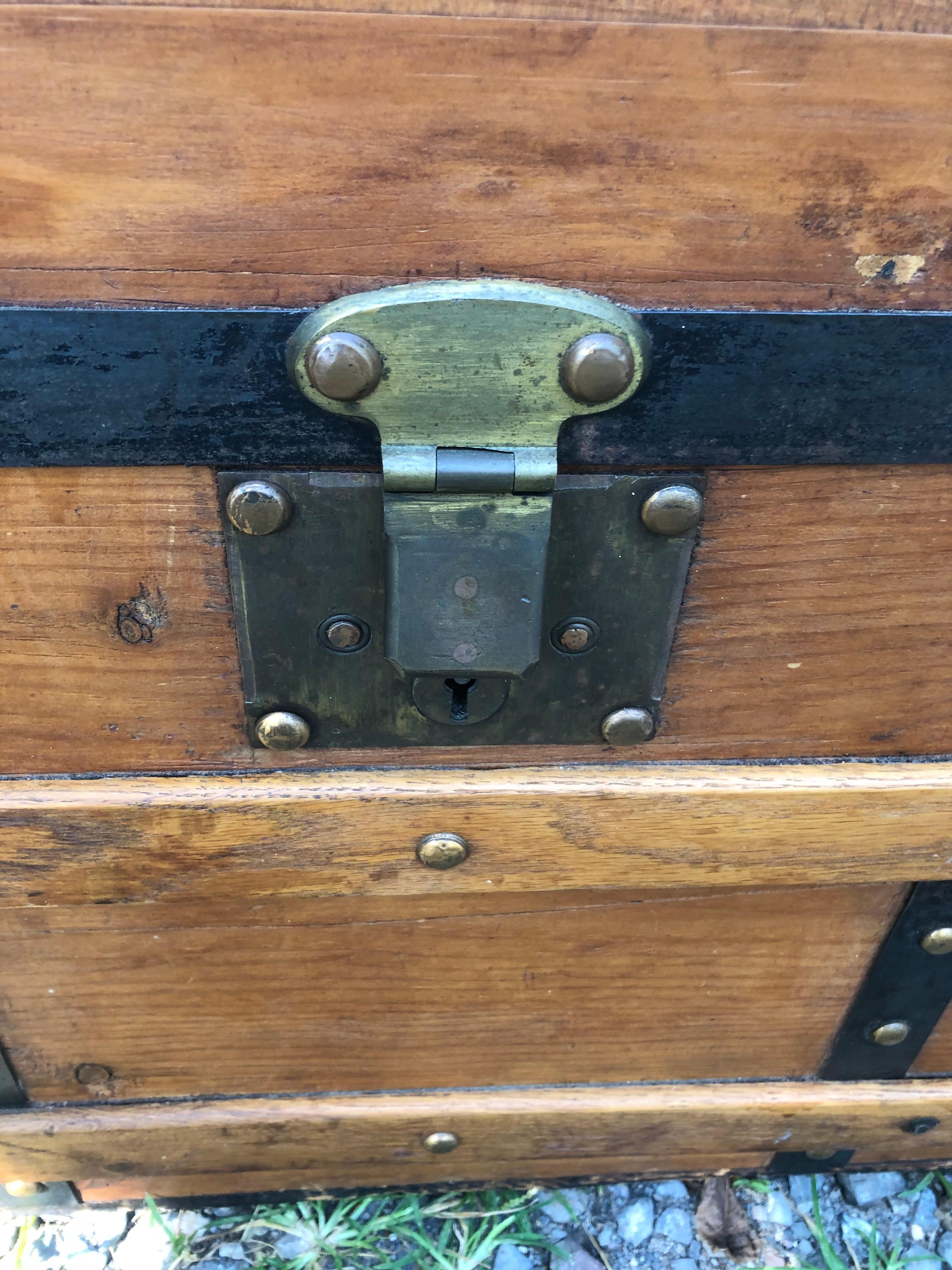 Mid-20th Century Handsome Wood Trunk with Iron Straps