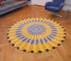 Handtufted Round Yellow & Grey Rug, Rosette NY - Swedish Artist Annika Johansson