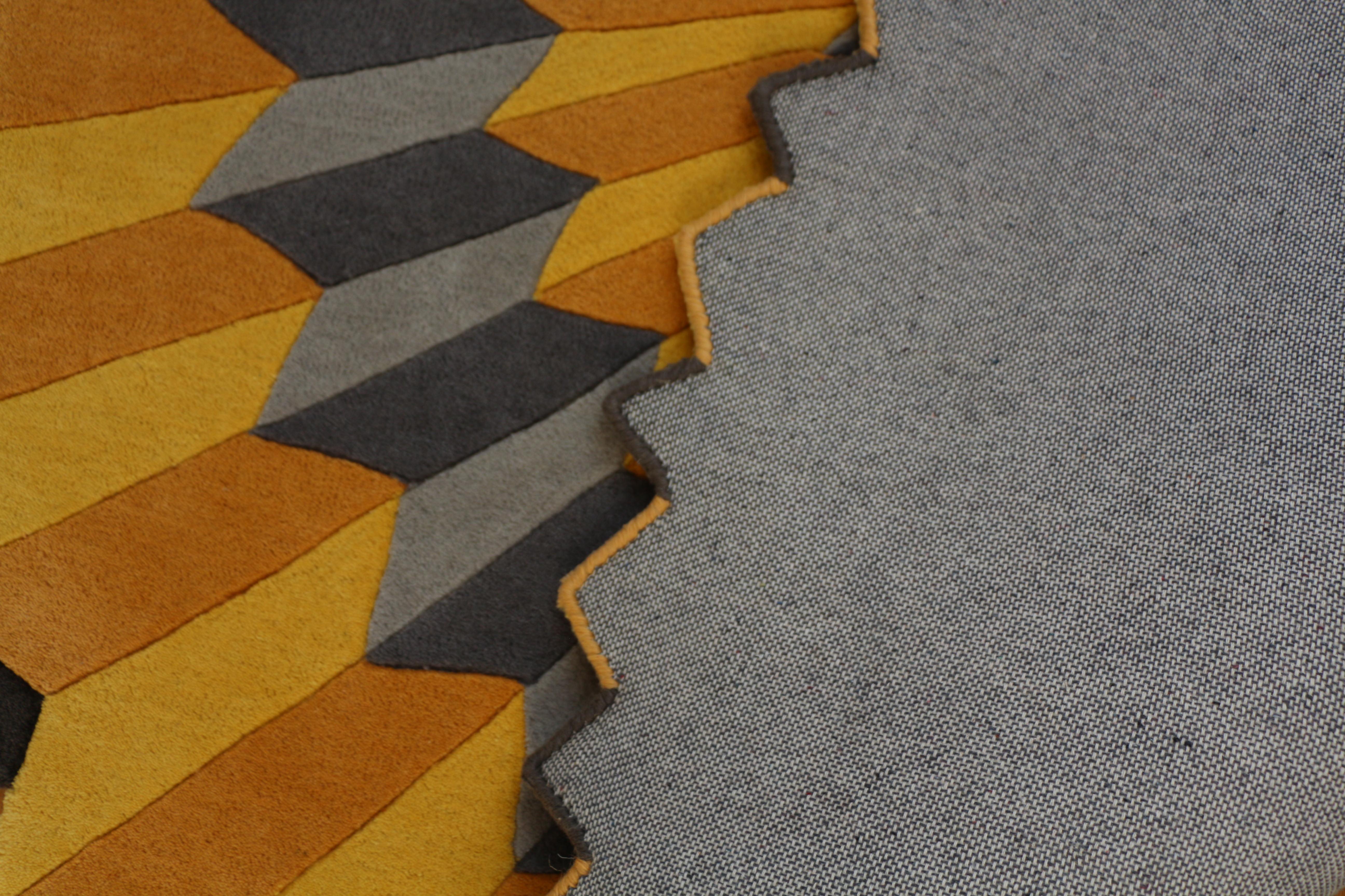 Contemporary Handtufted Round Yellow & Grey Rug, Rosette NY - Swedish Artist Annika Johansson For Sale