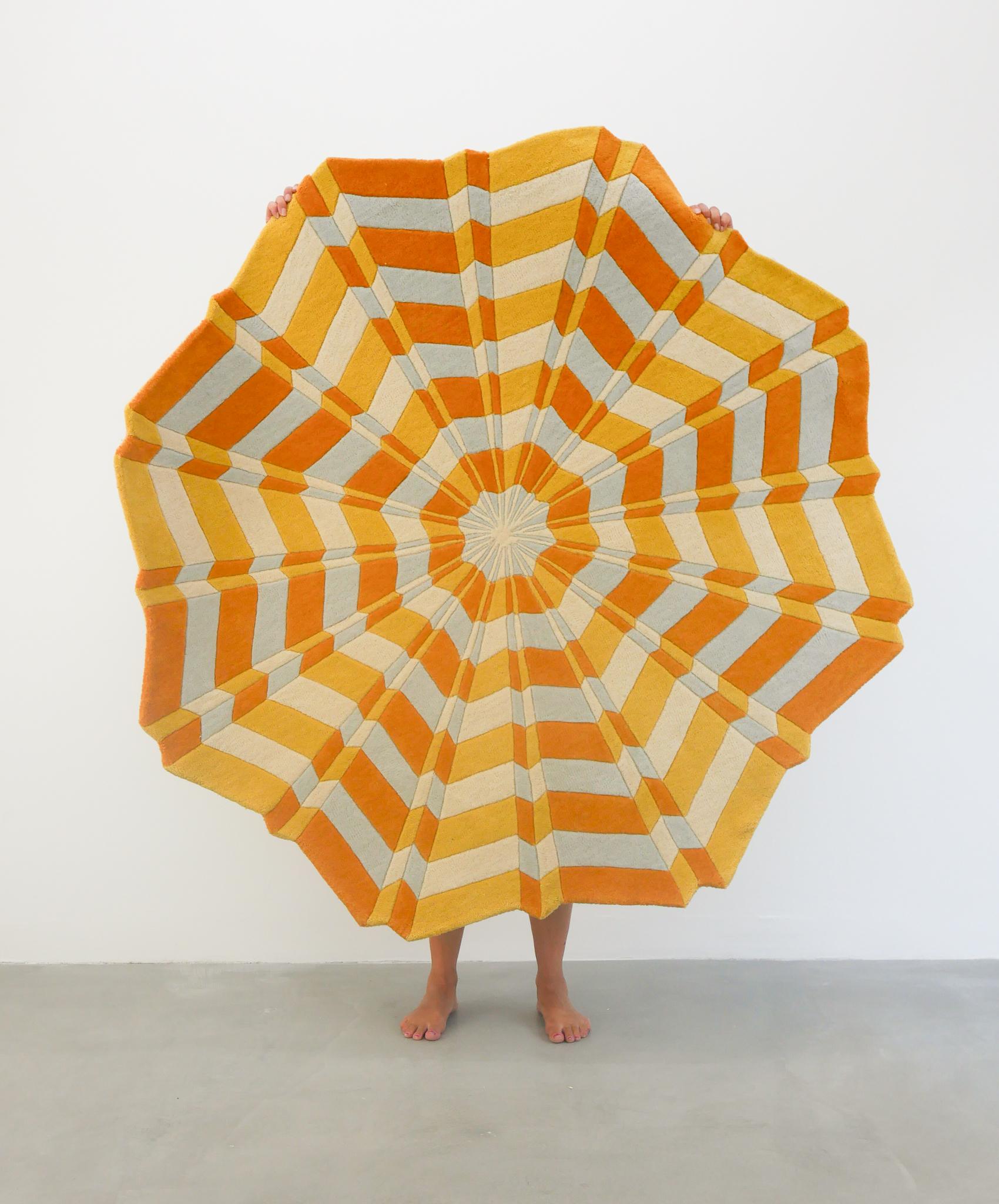Modern Handtufted Round Yellow & White Rug, Star - Swedish Artist Annika Johansson For Sale