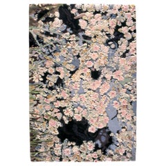 Handtufted Wool Pink and Blue Sculpture 'Spring Blossom' Rug