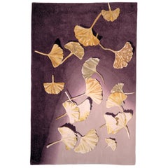 Handtufted Wool Purple and Beige Trompe L'oeil 'Autumn Leaves' Rug