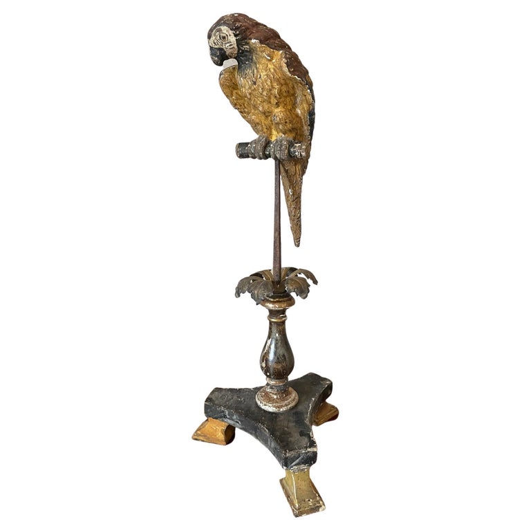 Handwork Wooden Parrot on an Old Metal Base For Sale at 1stDibs