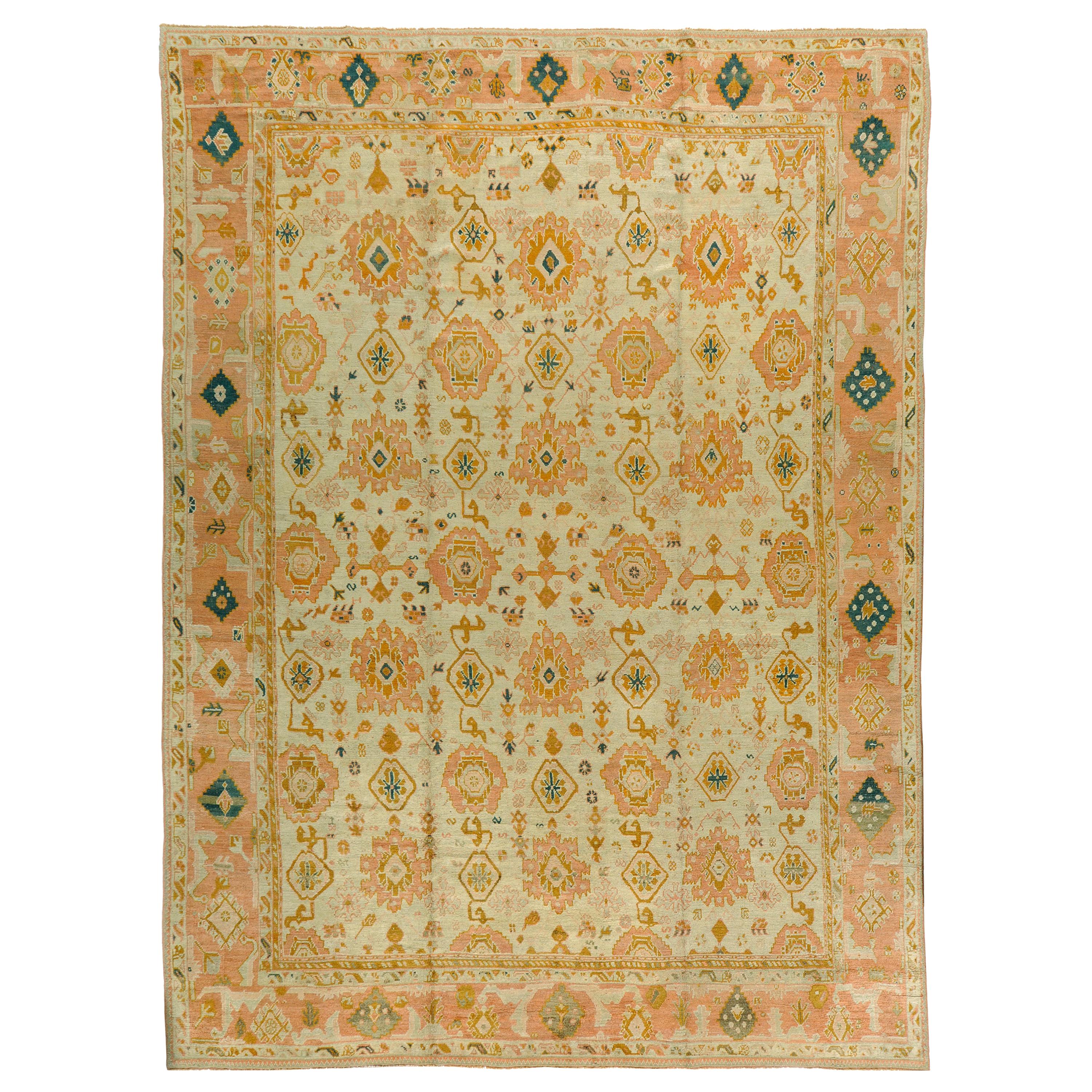 Handwoven 19th Century Antique Turkish Oushak Rug