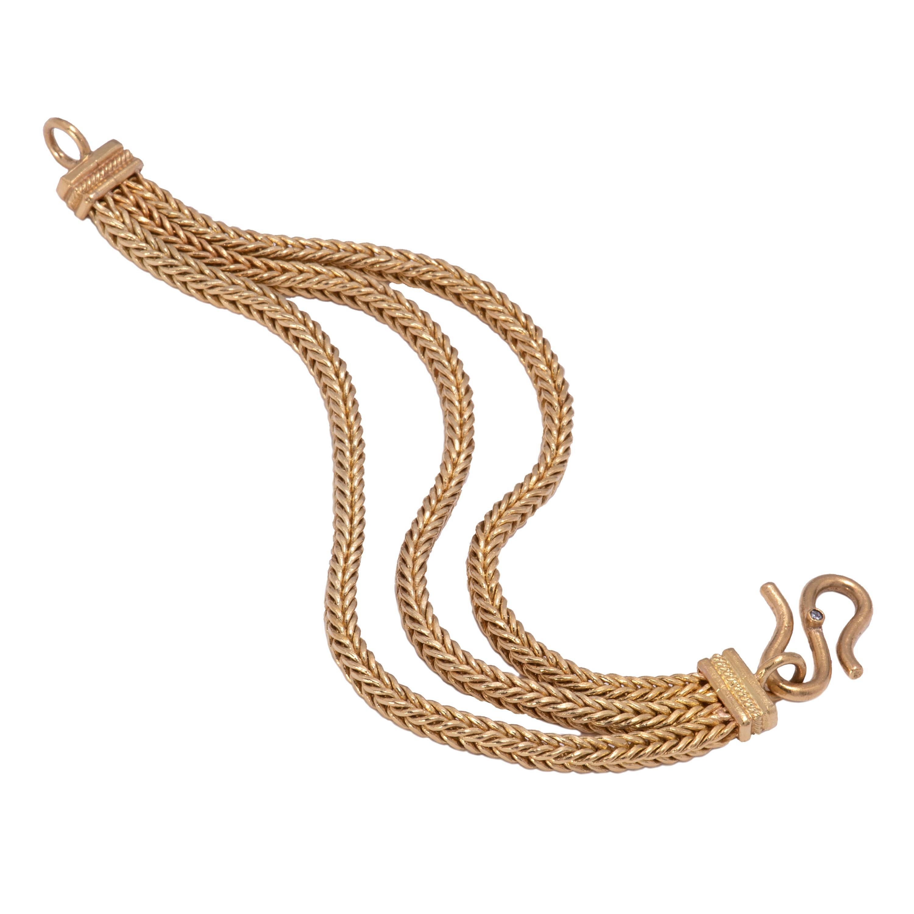 Women's or Men's Handwoven 22 Karat Gold Triple Strand Bracelet For Sale