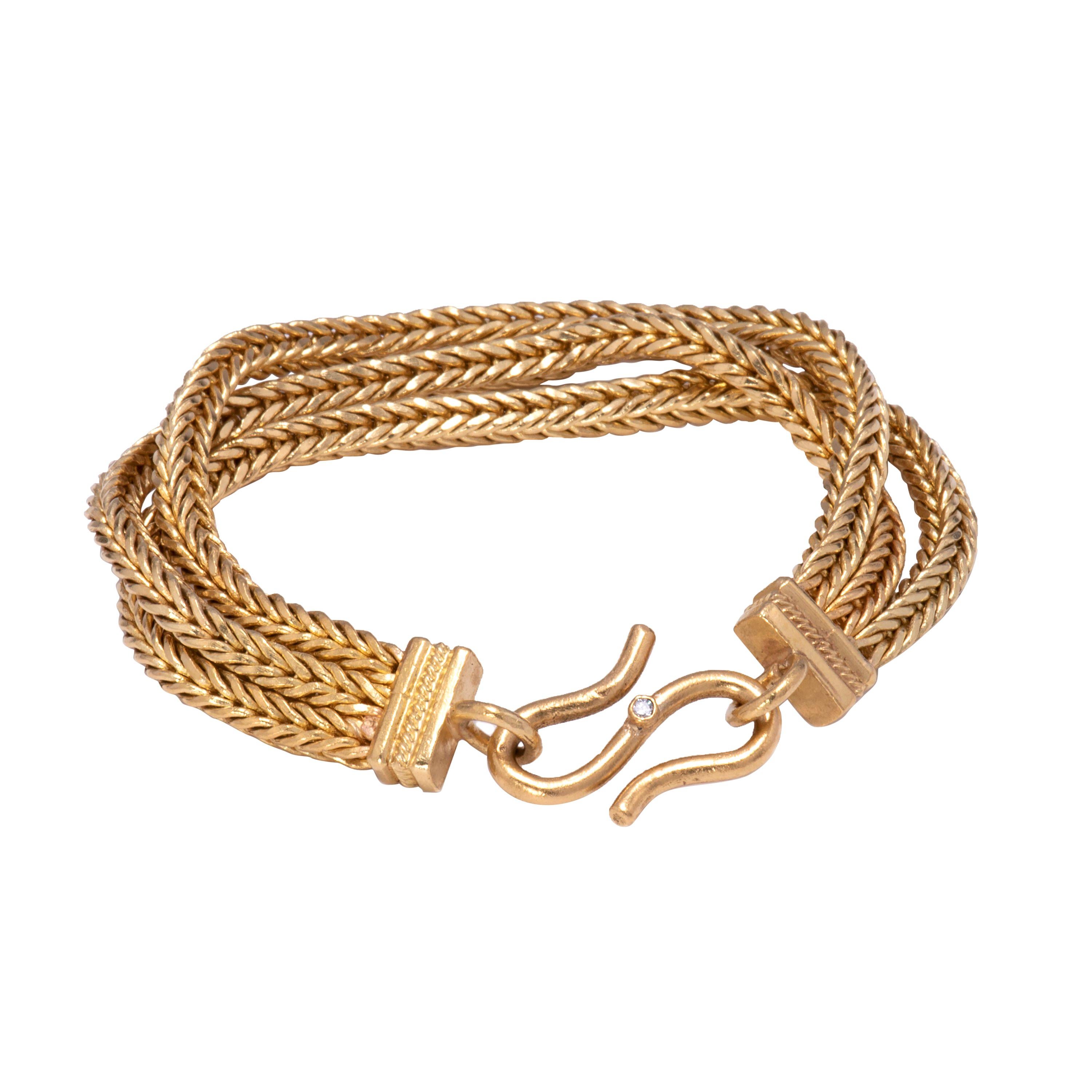 Handwoven 22 Karat Gold Triple Strand Bracelet For Sale