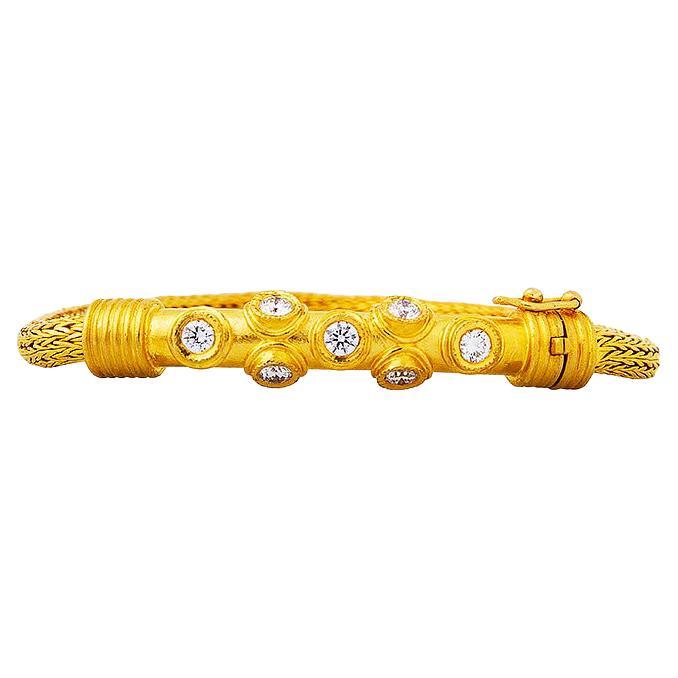 Handwoven 24K Gold Chain Bracelet Adorned with Brilliant Cut Diamonds