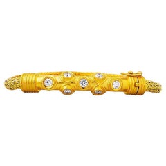 Handwoven 24K Gold Chain Bracelet Adorned with Brilliant Cut Diamonds