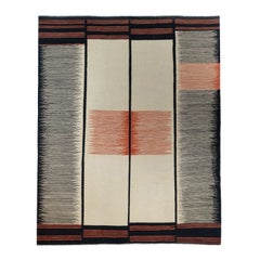 Handwoven 8x10 Kilim Wool Rug Cream Black Rust Modern Flatweave Rug