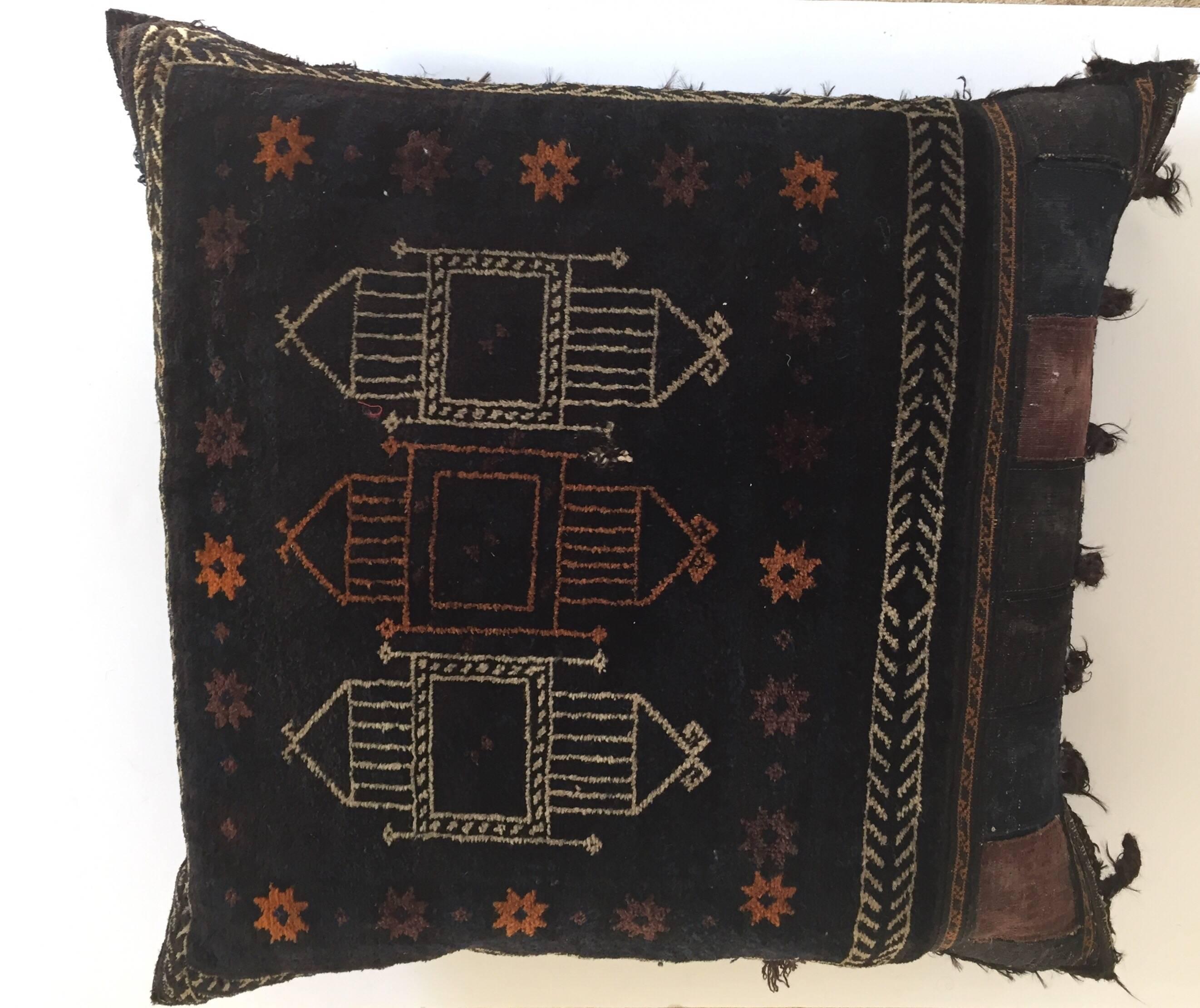 Handwoven Afghan Baluch Saddle Tribal Bag, 1880s Large Floor Pillow 7