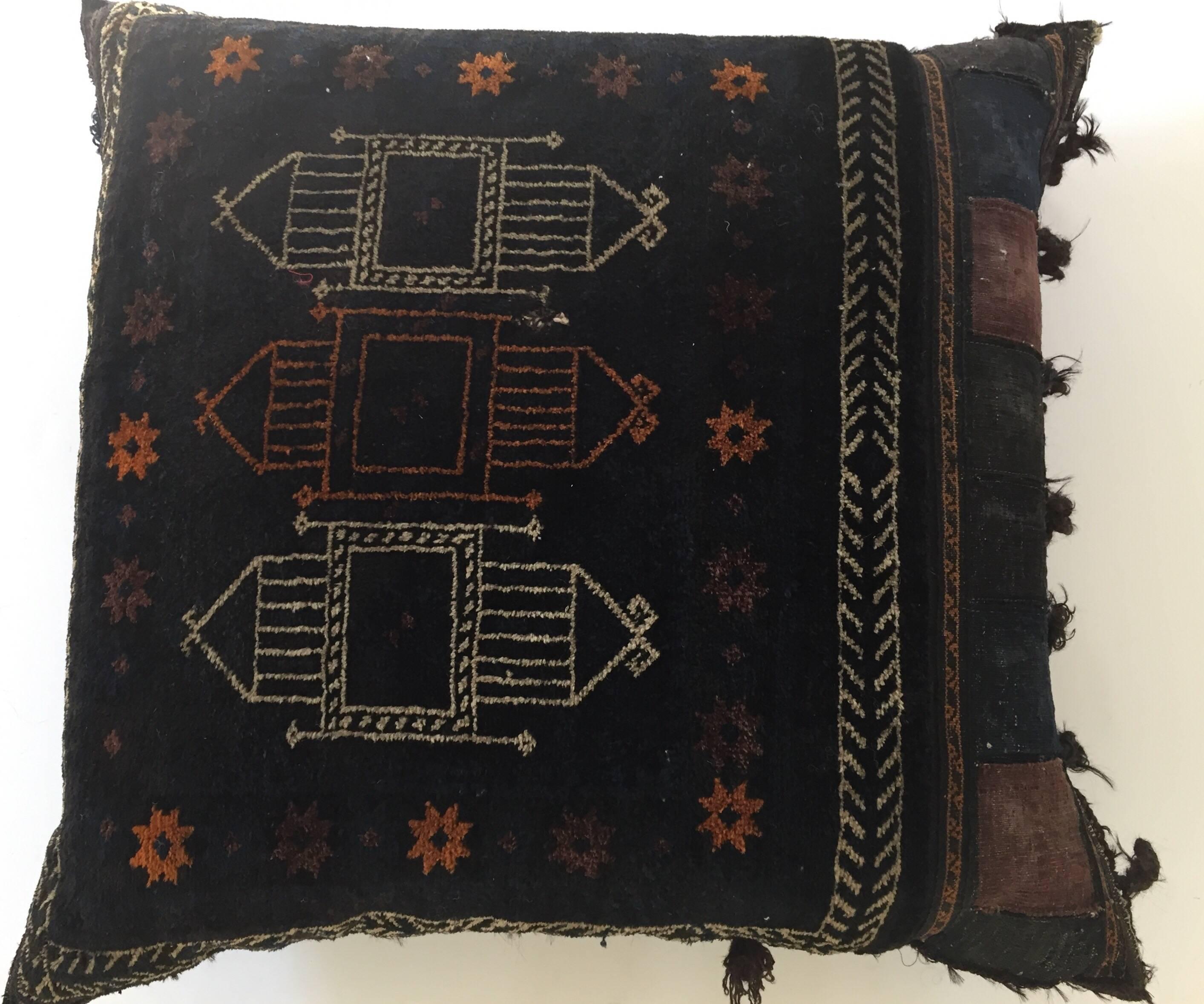 Handwoven Afghan Baluch Saddle Tribal Bag, 1880s Large Floor Pillow 10