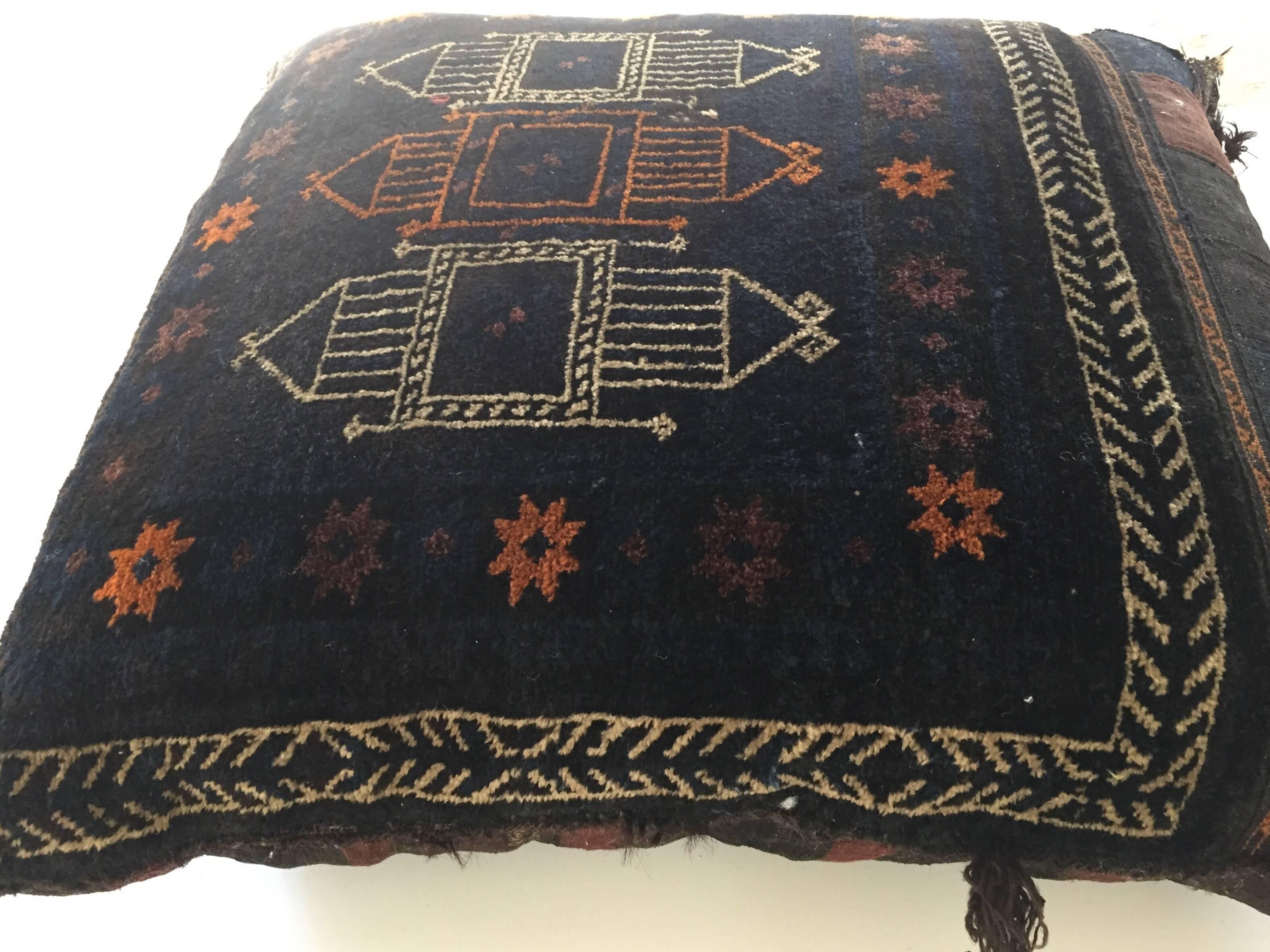 Handwoven Afghan Baluch Saddle Tribal Bag, 1880s Large Floor Pillow 11