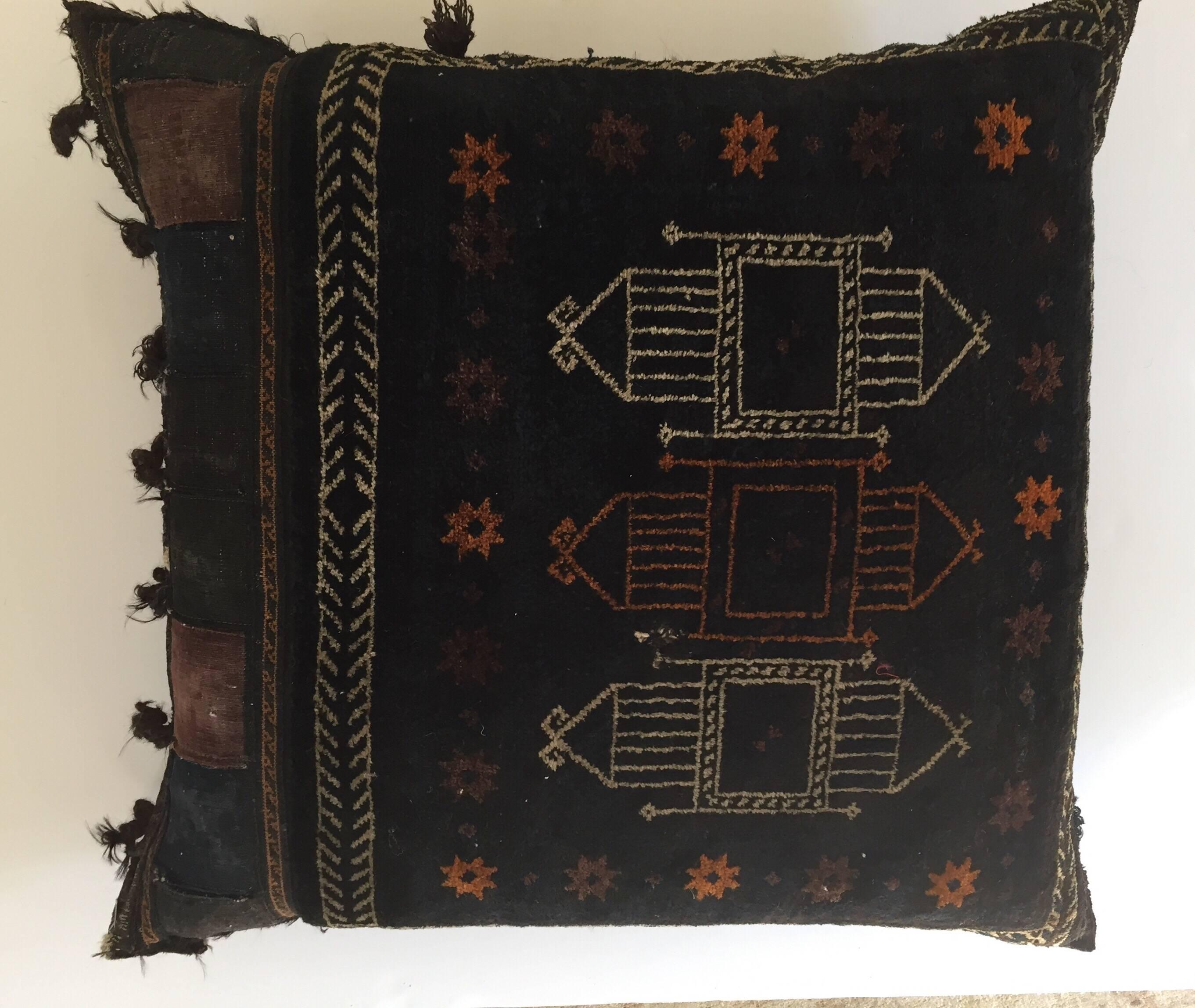 Handwoven Afghan Baluch Saddle Tribal Bag, 1880s Large Floor Pillow 2