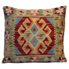 Handwoven Afghan Kilim Cushion Cover Multi-Coloured Geometric Scatter Pillow