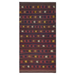 Handwoven Afghan Wool Kelim, Vibrant Zigzag Patterns, Reds, Blues, Yellow, Brown