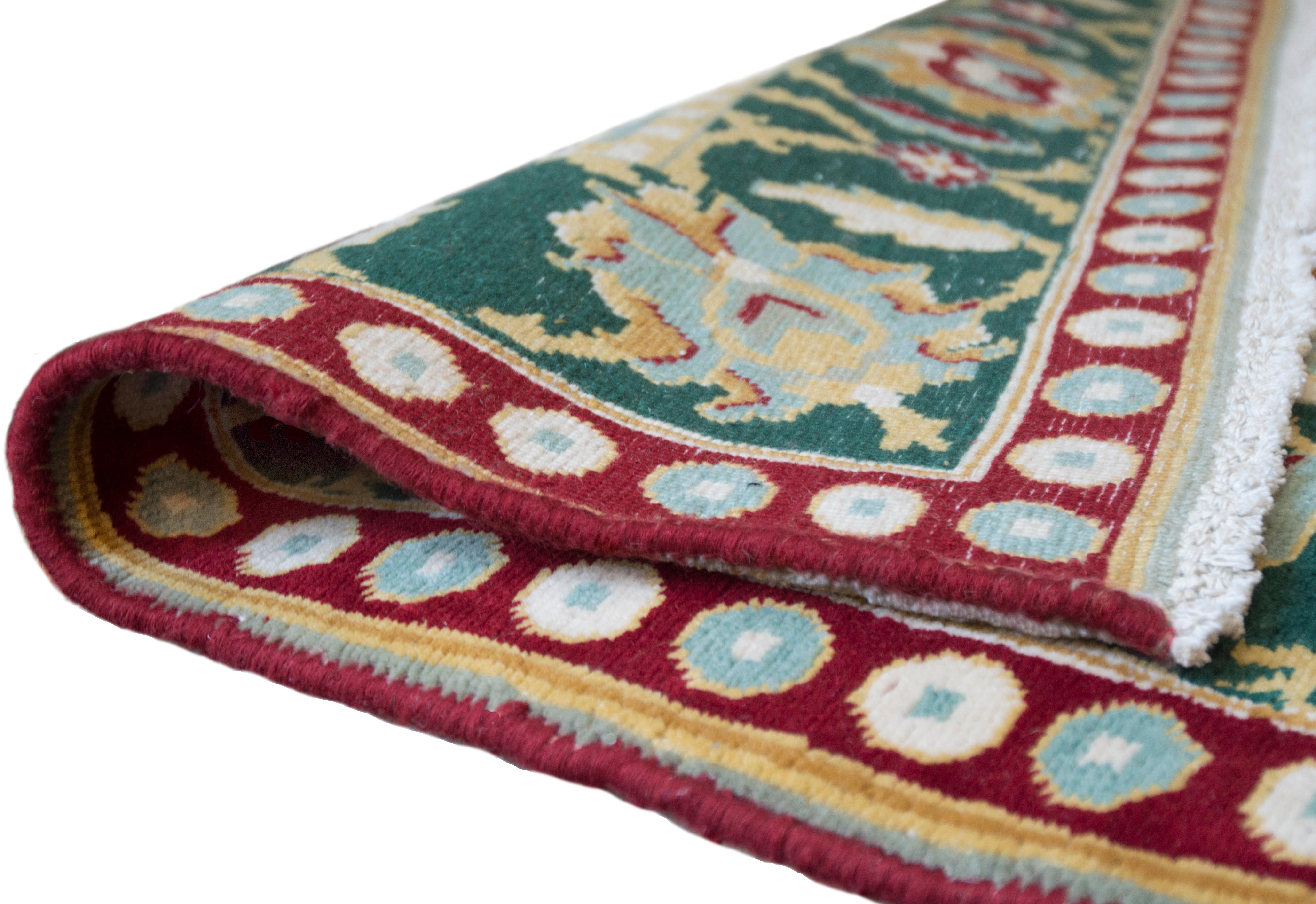 Woven very skillfully in Kashmir this beautiful Agra-inspired features a brilliant rich coloration and an amazing texture. 100% natural wool pile. Brand new.
   