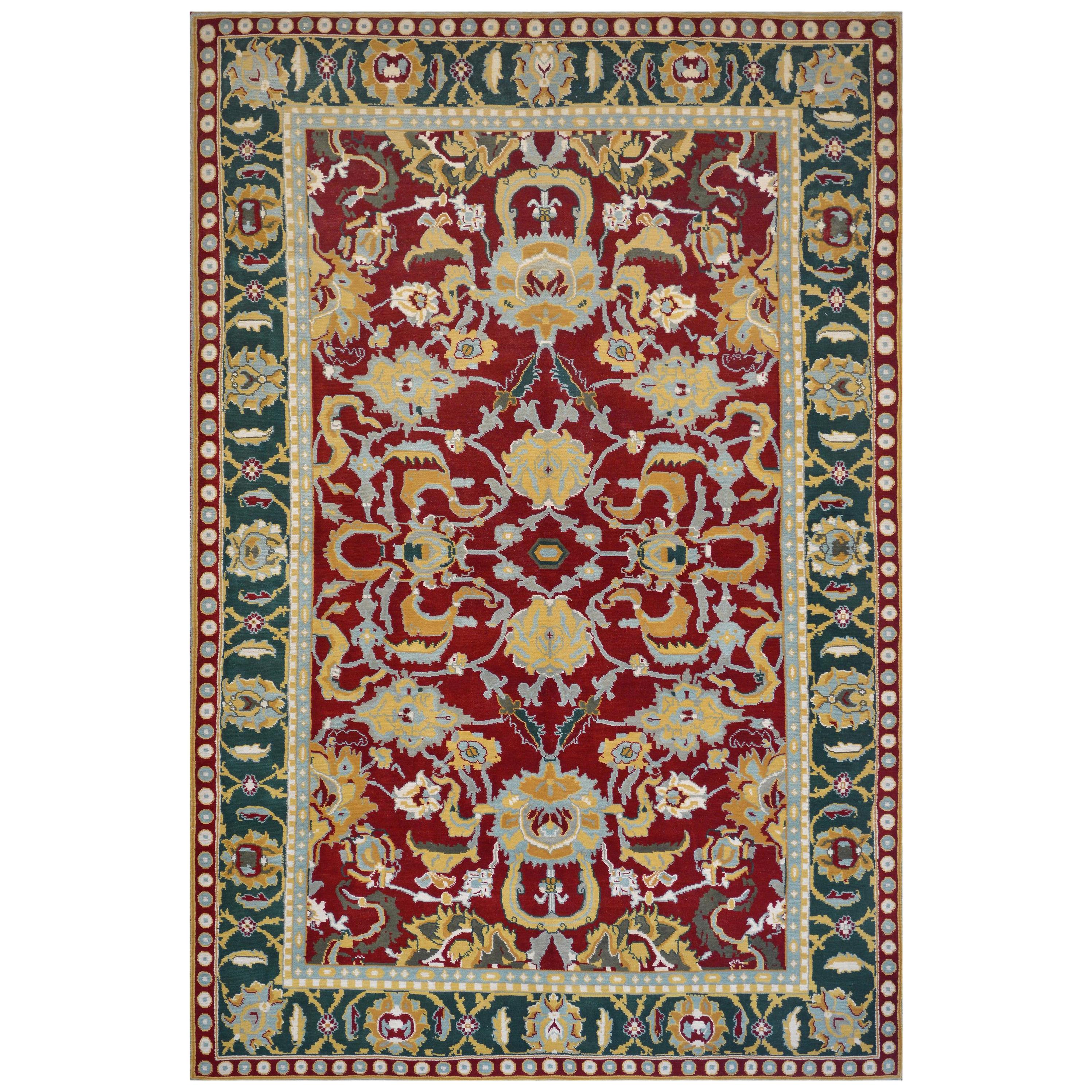 New 100% Wool Handwoven Agra-inspired Rug For Sale