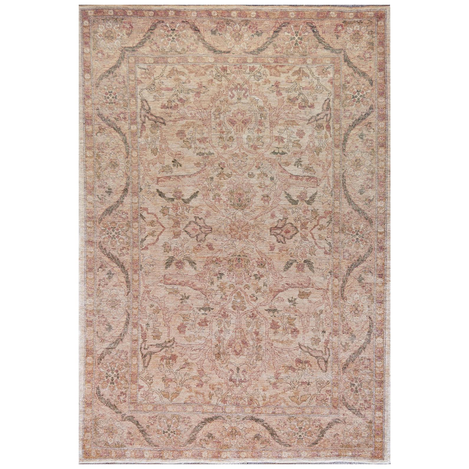 Wool Handwoven Floral Agra Inspired  Rug For Sale